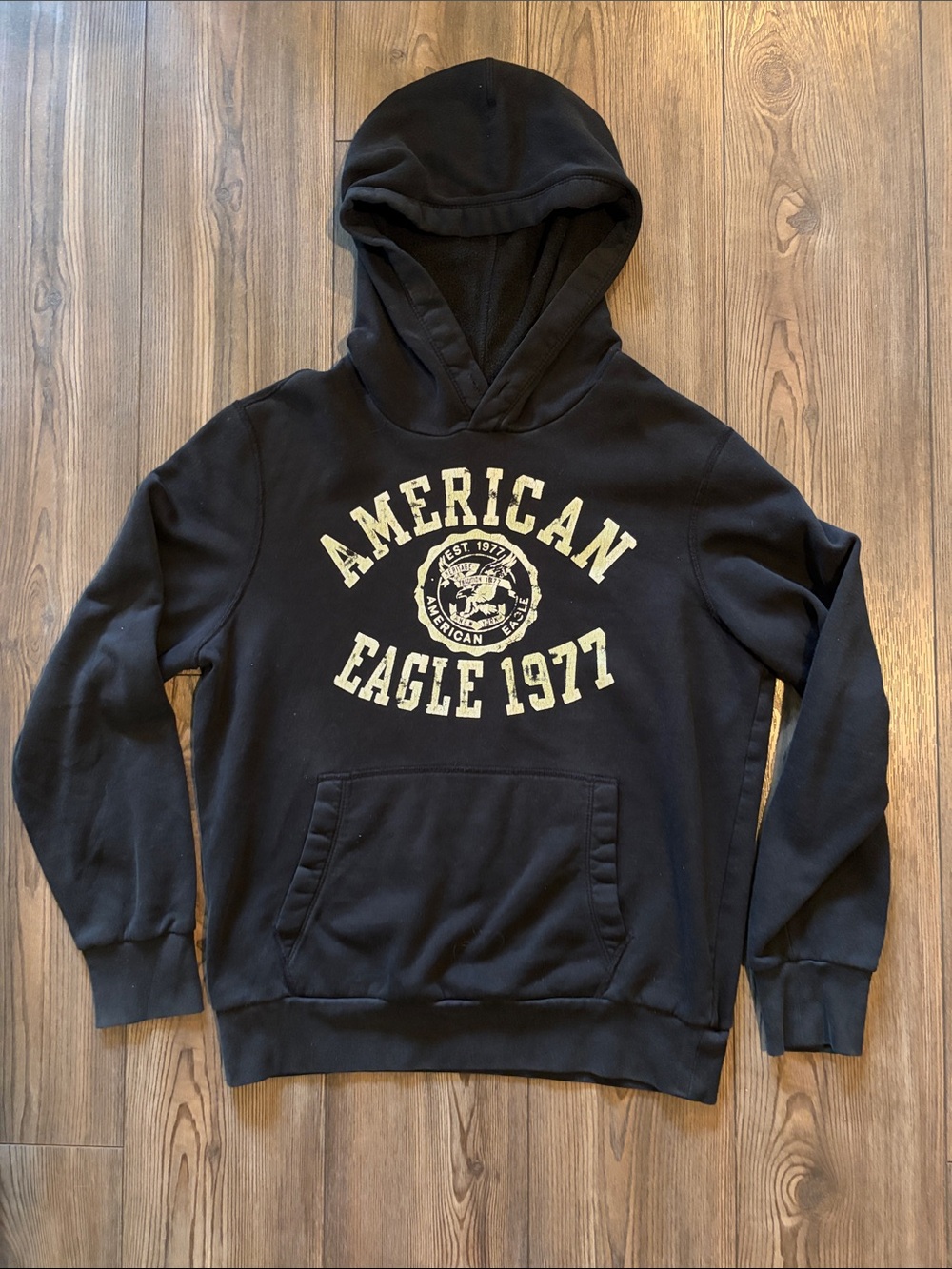 American Eagle Outfitters Black Hoodie with Cream Logo